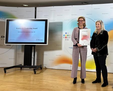 Doreen Bogdan-Martin, ITU Secretary-General, and State Councillor Nathalie Fontanet at the Geneva Engage Awards 2026 ceremony.