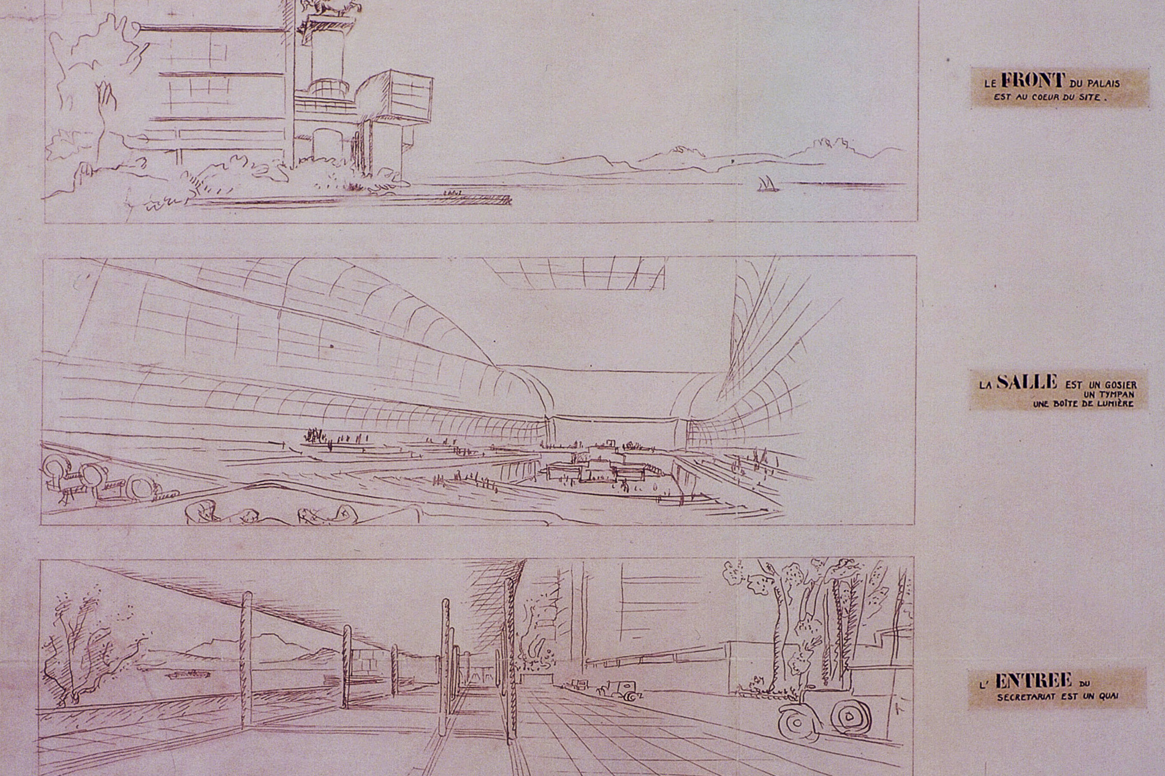 Sketches by Le Corbusier. United Nations Archives at Geneva