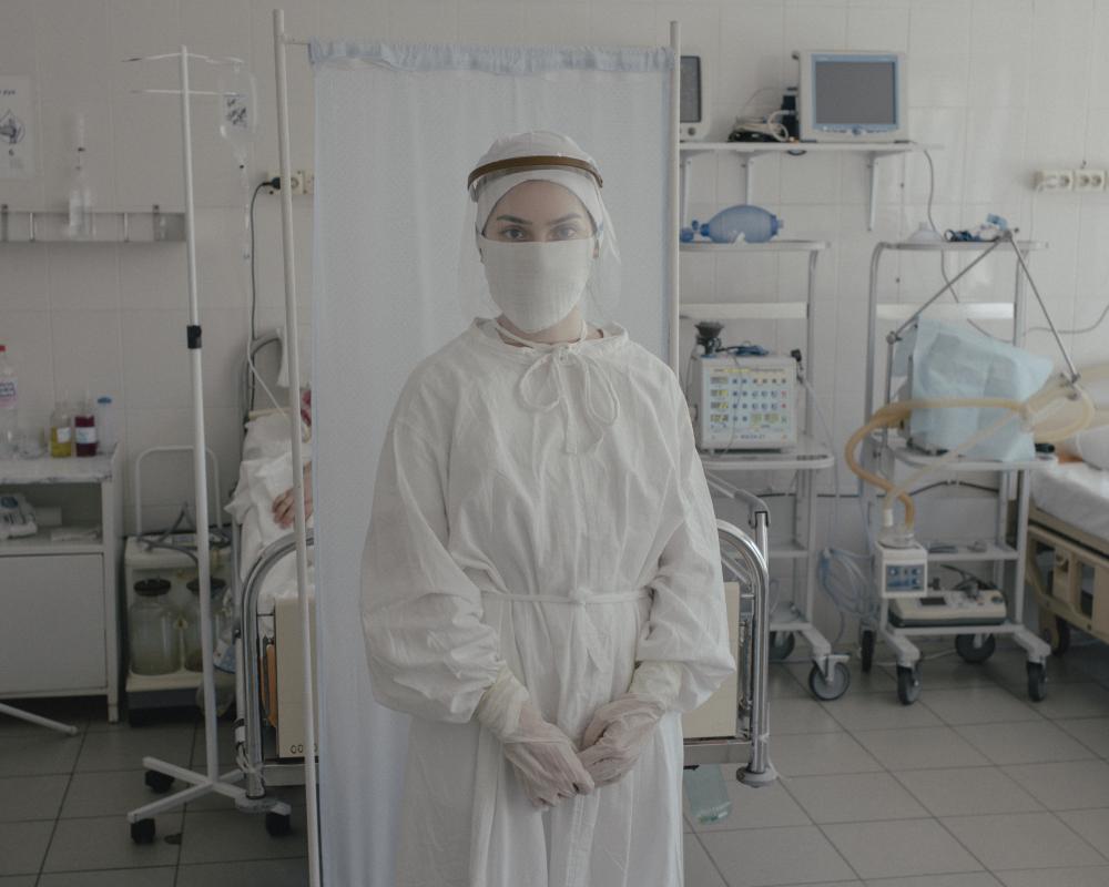 An instant with a nurse in a reanimation room taken by Nanna Heitmann in June 2020, in Makhachkala, Dagestan, Russia