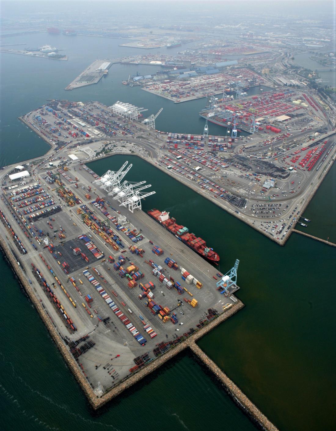 Aerial view of the Port of Long Beach, California, container port